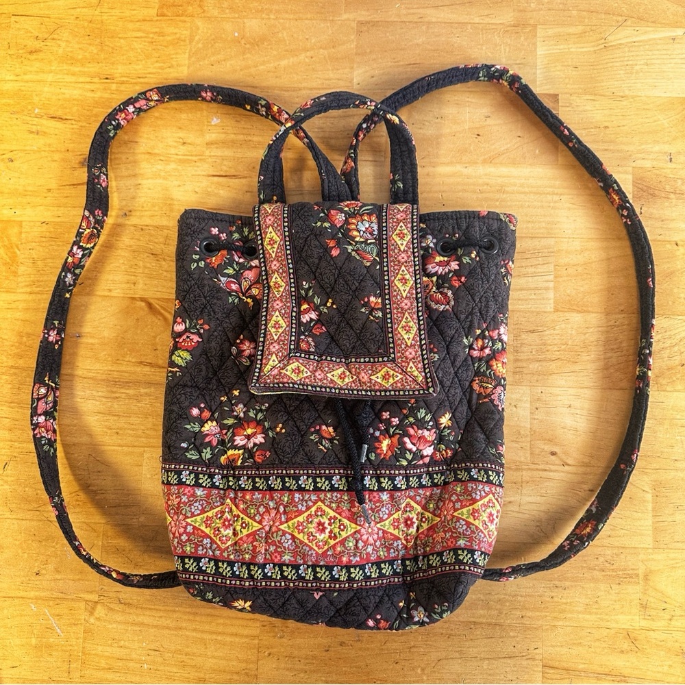 Vera Bradley Brown & Orange Floral Quilted Backpack